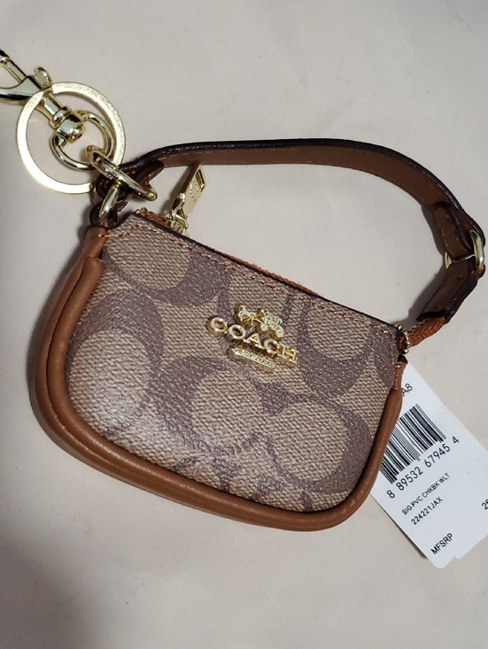 Coach Accessories - Brown Signature Mini Wristlet Key Pouch with Gold Hardware